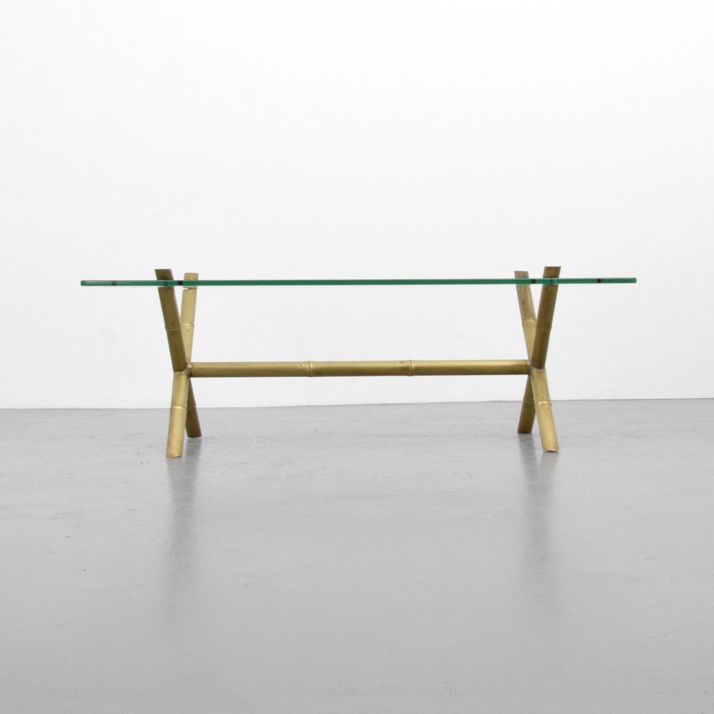 Faux Bamboo Brass Coffee Table: Designer & Manufacturer: unknown Markings: none Country of Origin & Materials: unknown; brass, glass Additional Information & Circa: (Key Word Search: James Mont, Serge Roche, Karl Springer, Tommi Par