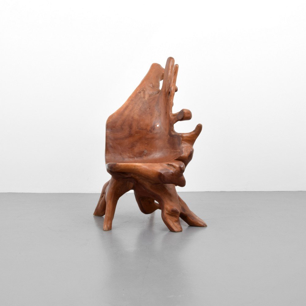 Large American Craftsman Chair: Designer & Manufacturer: unknown Markings: none Country of Origin & Materials: USA; wood Additional Information & Circa: (Key Word Search: George Nakashima, Isamu Noguchi, Craft Studio, Paul Evans, Ph