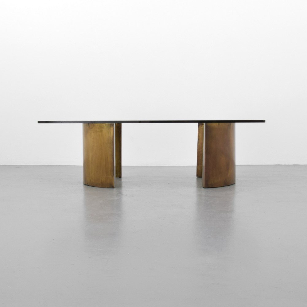 Philip & Kelvin Laverne Coffee Table: Designer & Manufacturer: Philip & Kelvin Laverne Markings: marked Country of Origin & Materials: USA; etched metal, glass Additional Information & Circa: (Key Word Search: George Nakashima, Isamu Nogu