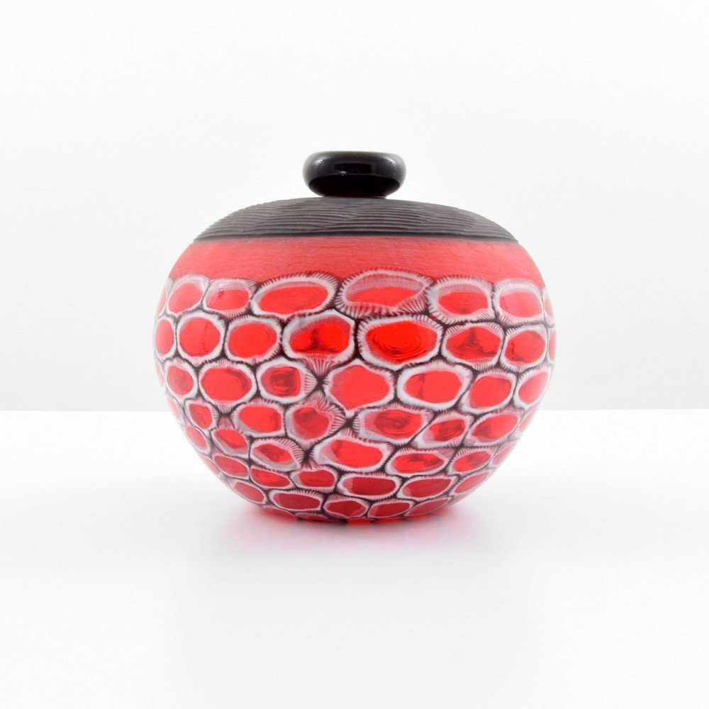 Davide Salvadore Vase/Vessel, Murano: Designer & Manufacturer: Davide Salvadore; Campagnol and Salvadore Markings: marked Country of Origin & Materials: Italy; glass Additional Information & Circa: Vase/vessel with murrines throughout and
