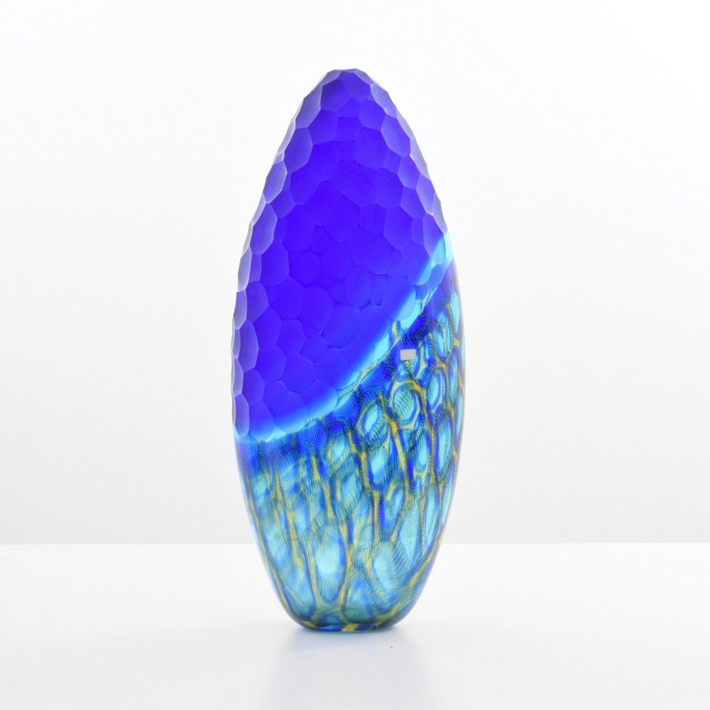 Large Massimiliano Schiavon Vase, Murano: Designer & Manufacturer: Massimiliano Schiavon Markings: marked Country of Origin & Materials: Italy; glass Additional Information & Circa: Vase/vessel with murrines throughout and a "Battuto" top. (K