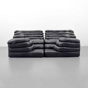 Pair of Ubald Klug Terrazza Furniture System Sofas: Designer & Manufacturer: Ubald Klug; DeSede Markings: none Country of Origin & Materials: Switzerland; leather Additional Information & Circa: Ubald Klug's design for the sofa was inspired by piles of