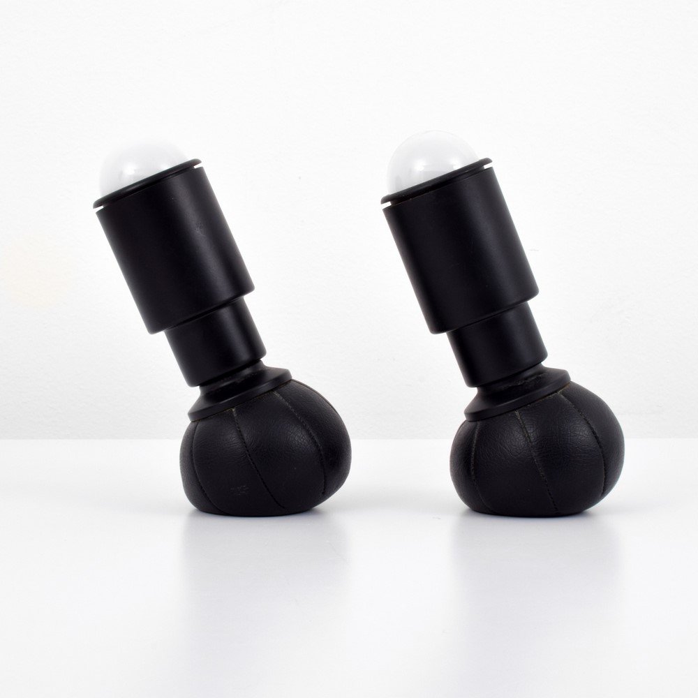 Pair of Gino Sarfatti 600-C Lamps: Designer & Manufacturer: Gino Sarfatti; Arteluce Markings: marked Country of Origin & Materials: Italy; enameled steel, vinyl, lead pellets Additional Information & Circa: Pair of cleverly designed om