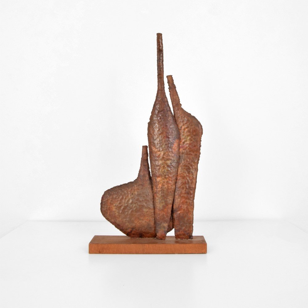 Marcello Fantoni Brutalist Sculpture: Designer & Manufacturer: Marcello Fantoni; distributed by Raymor Markings: marked Country of Origin & Materials: Italy; copper, wood Additional Information & Circa: Large hand-pounded copper sculpture