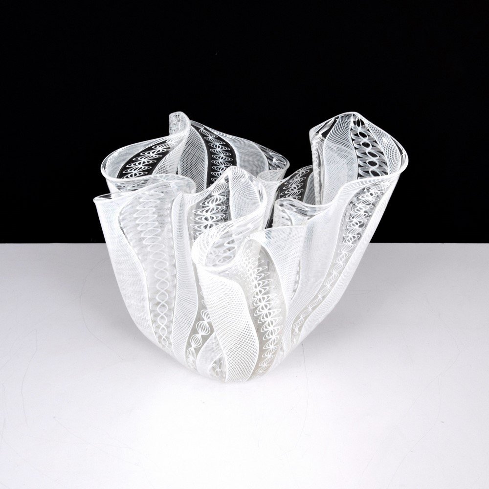 Large Venini "Latticino Handkerchief" Vase, Murano: Designer & Manufacturer: Venini Markings: marked Country of Origin & Materials: Italy; glass Additional Information & Circa: Three line acid etched markings to base; "Venini Murano Italia." Reference: