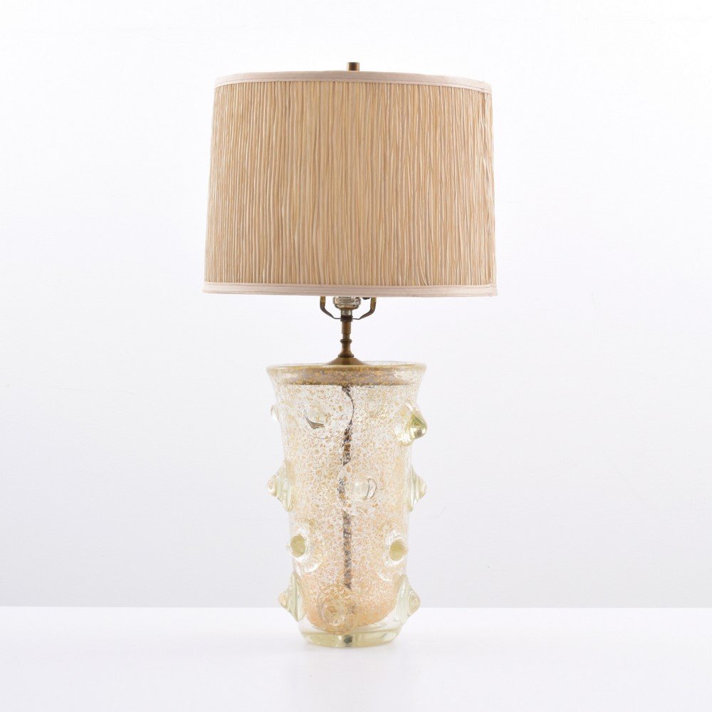 Ercole Barovier "Mugnoni" Lamp: Designer & Manufacturer: Ercole Barovier; Barovier & Toso Markings: none Country of Origin & Materials: Italy; glass, metal Additional Information & Circa: Body with gold aventurine throughout and bul