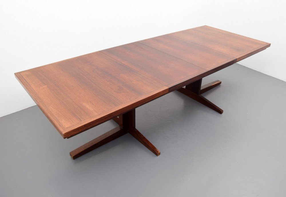 Rosewood Dining Table Attributed John Mortensen: Designer & Manufacturer: John Mortensen; Heltborg Møbelfabrik Markings: none Country of Origin & Materials: Denmark; rosewood Additional Information & Circa: Table has two 19.75" leaves. (Key Word Se