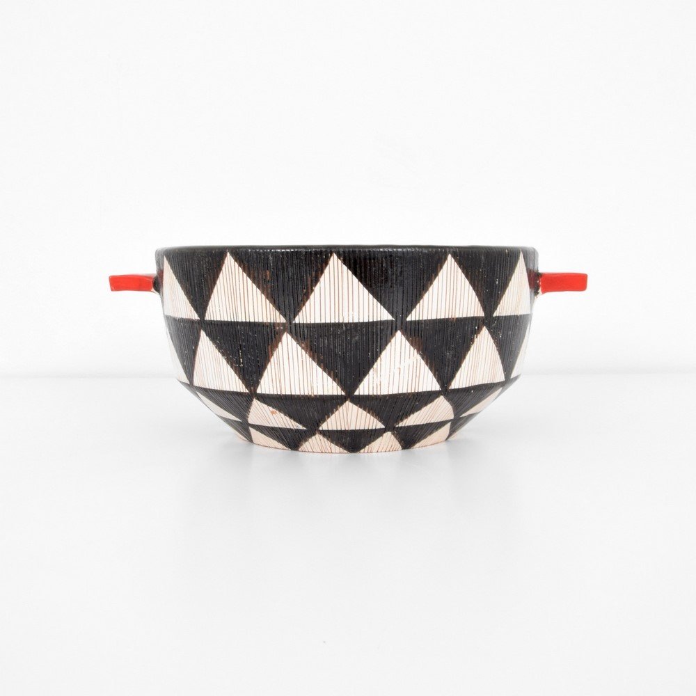 Large Italian Pottery Bowl Attributed to Bitossi/Raymor: Designer & Manufacturer: Bitossi Studio for Raymor, Attributed Markings: marked Country of Origin & Materials: Italy; glazed pottery Additional Information & Circa: Bowl with high-glazed interior and