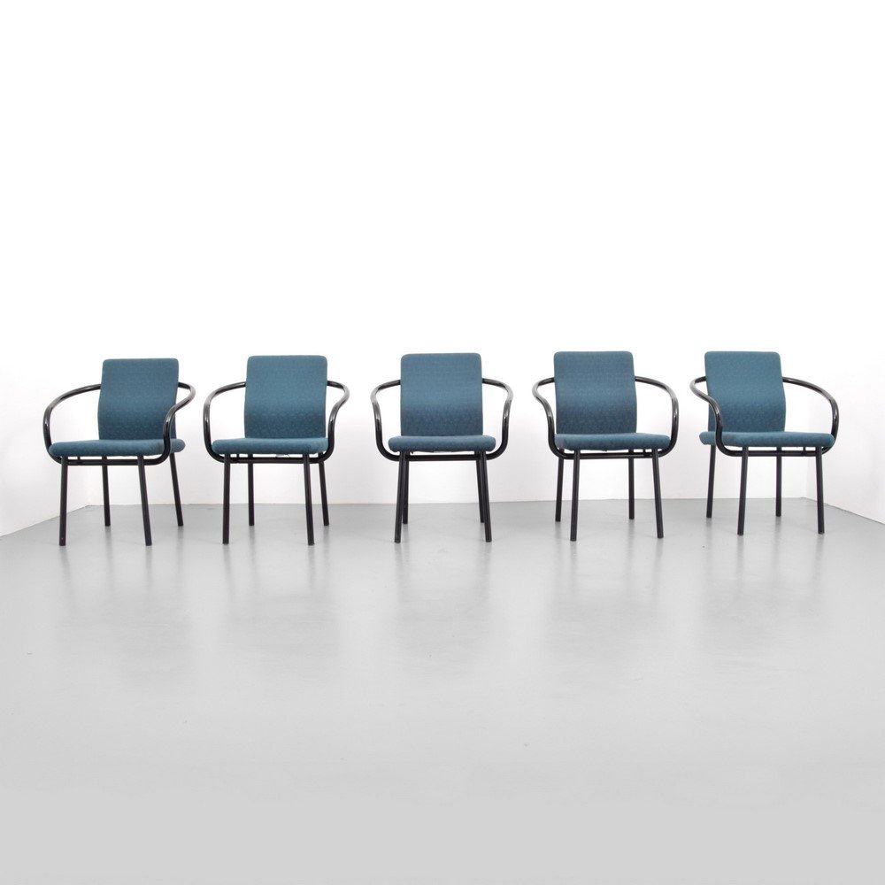 Ettore Sottsass "Mandarin" Chairs, Set of 5: Designer & Manufacturer: Ettore Sottsass; Knoll Inc. Markings: marked Country of Origin & Materials: USA; metal, upholstery Additional Information & Circa: Reference: Furniture 2000- Modern Classics a