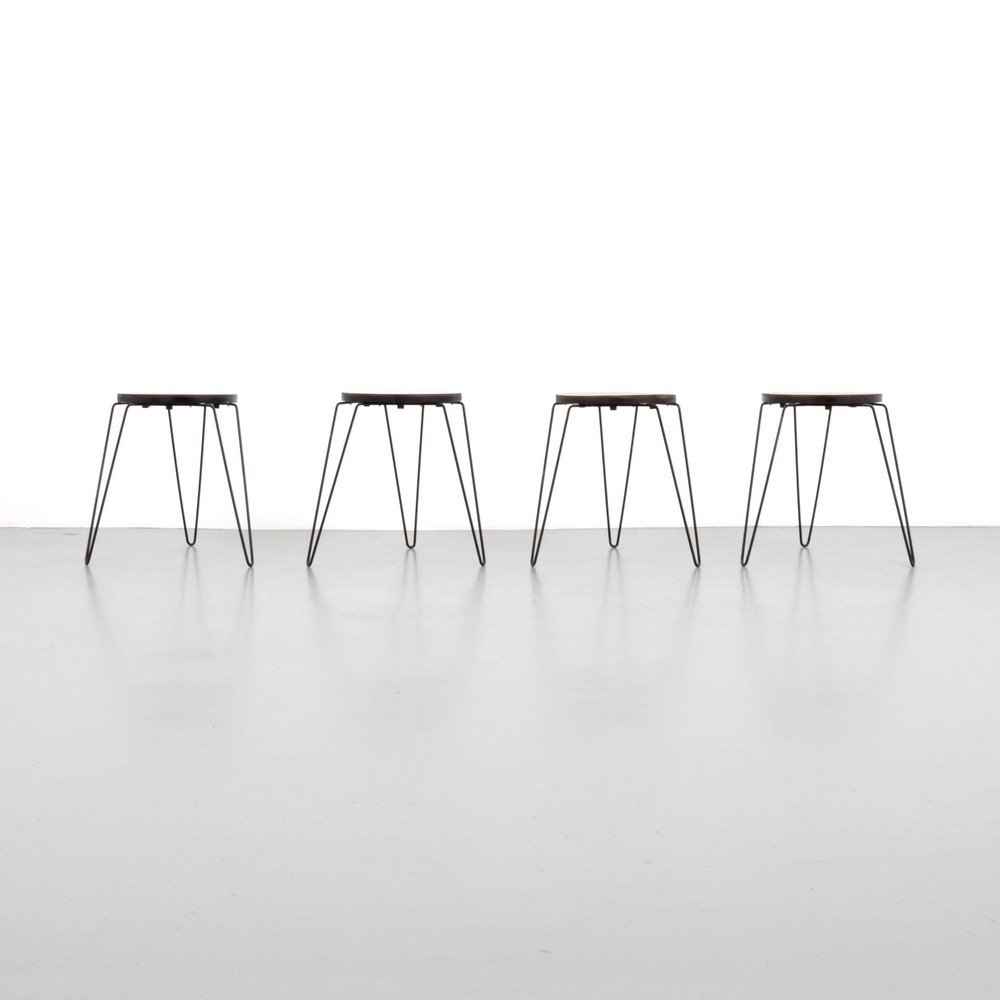 Rare & Early Florence Knoll Stacking Stools/Tables, Set: Designer & Manufacturer: Florence Knoll; Knoll Associates Markings: marked Country of Origin & Materials: USA; wood, enameled steel Additional Information & Circa: Reference: Knoll Furniture, Steven a