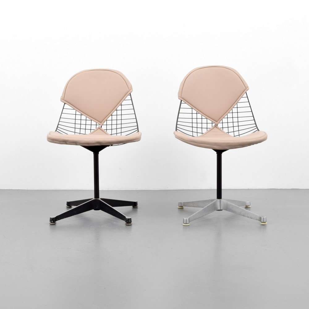 Pair of Charles & Ray Eames "Bikini" Chairs: Designer & Manufacturer: Charles & Ray Eames; Herman Miller Markings: none Country of Origin & Materials: USA; metal, upholstery Additional Information & Circa: (Key Word Search: Herman Miller, Knoll,