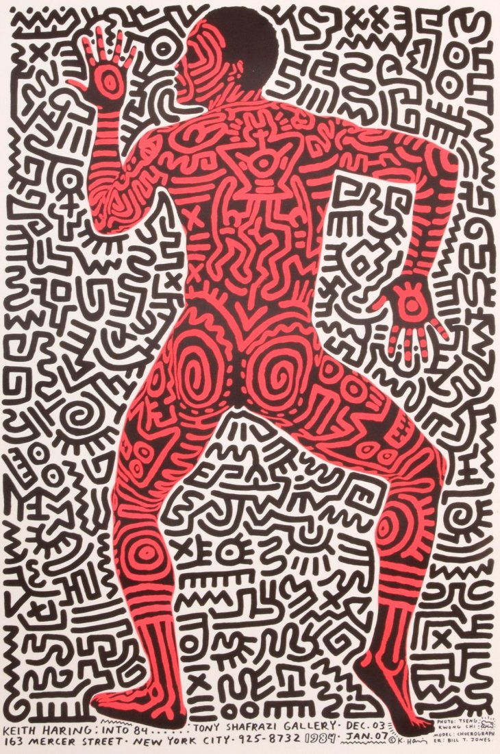 Keith Haring Exhibition Poster, Limited Edition: Designer & Manufacturer: Keith Haring (1958-1990) Markings: unknown edition size; 1984 Country of Origin & Materials: American; paper Additional Information & Circa: Issued for the Tony Shafrazi Galle