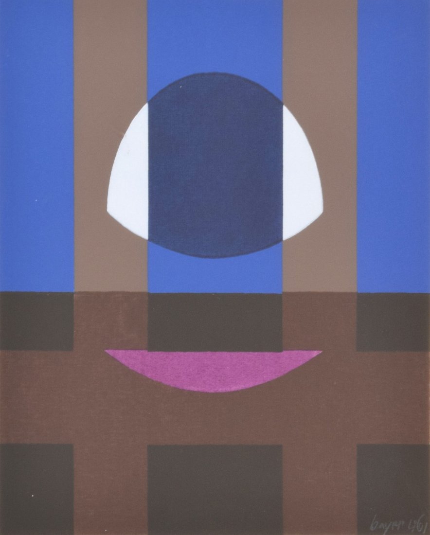 Herbert Bayer Lithograph, Signed Limited Edition: Designer & Manufacturer: Herbert Bayer (1900 - 1985) Markings: signed; ed. 43/50; 1961 Country of Origin & Materials: Austrian; paper Additional Information & Circa: Work is titled "Blue Moon". Dimen