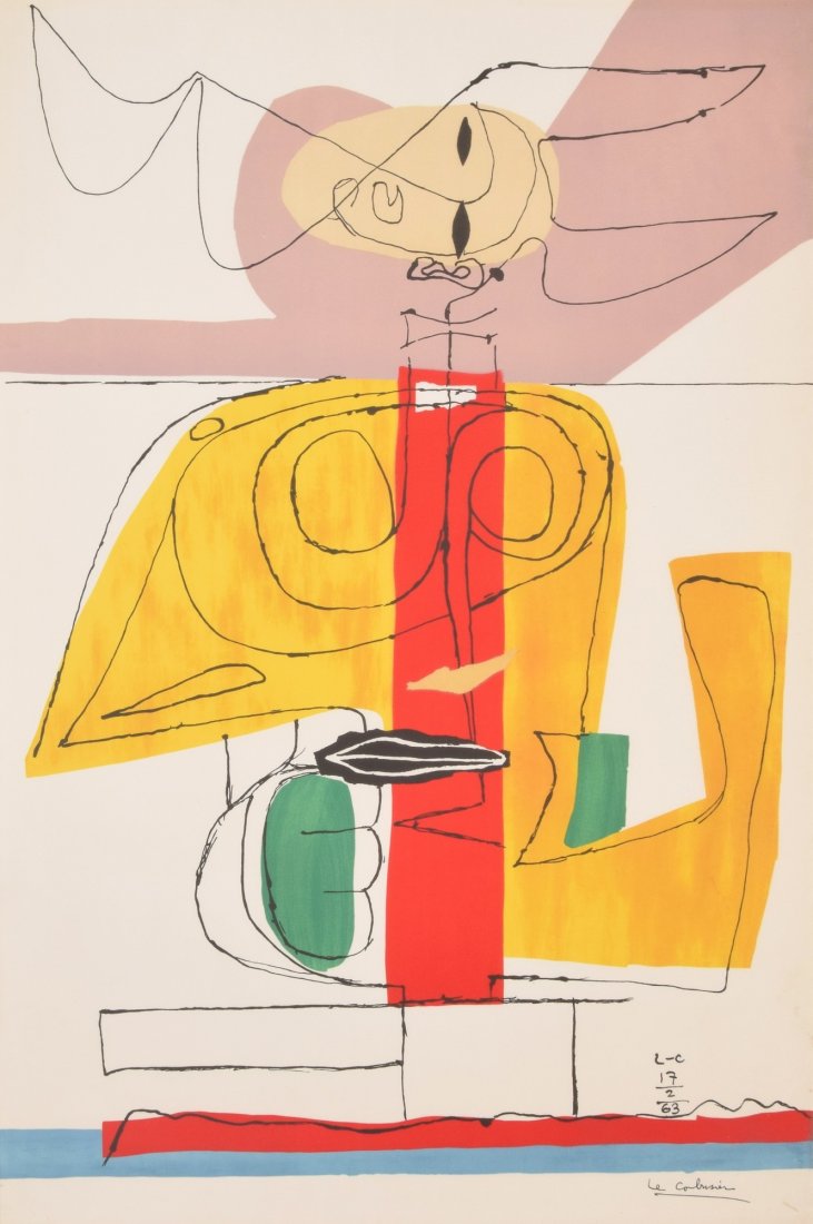 Large Le Corbusier Lithograph, Limited Edition: Designer & Manufacturer: Charles-Edouard Jeanneret a.k.a. Le Corbusier (1887 - 1965) Markings: signed & dated in stone; 1963 Country of Origin & Materials: Swiss/French; lithograph Additional Informat