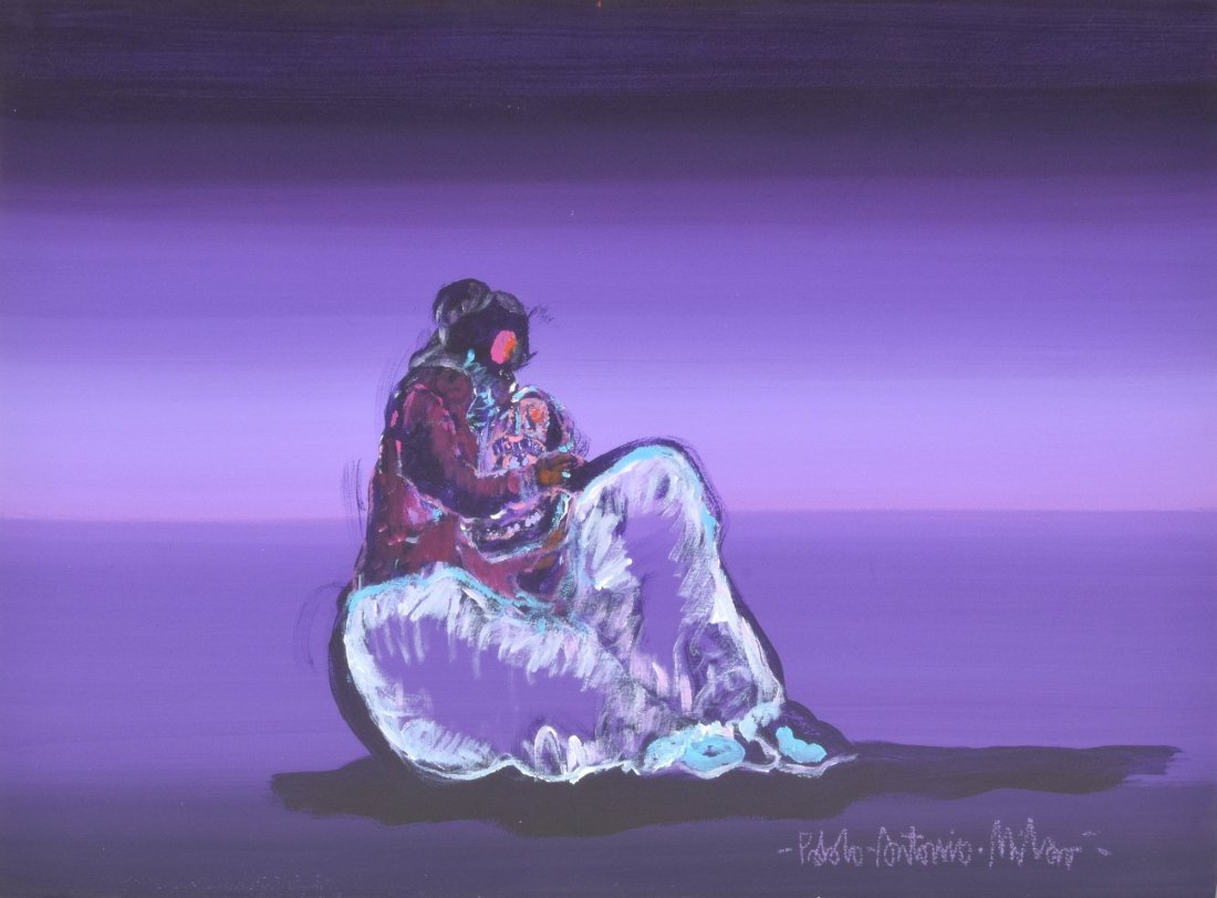 Pablo Antonio Milan Painting, Original Work: Designer & Manufacturer: Pablo Antonio Milan (b. 1961) Markings: signed Country of Origin & Materials: American; acrylic paint, paper (original gallery framing with textile matting) Additional Informa