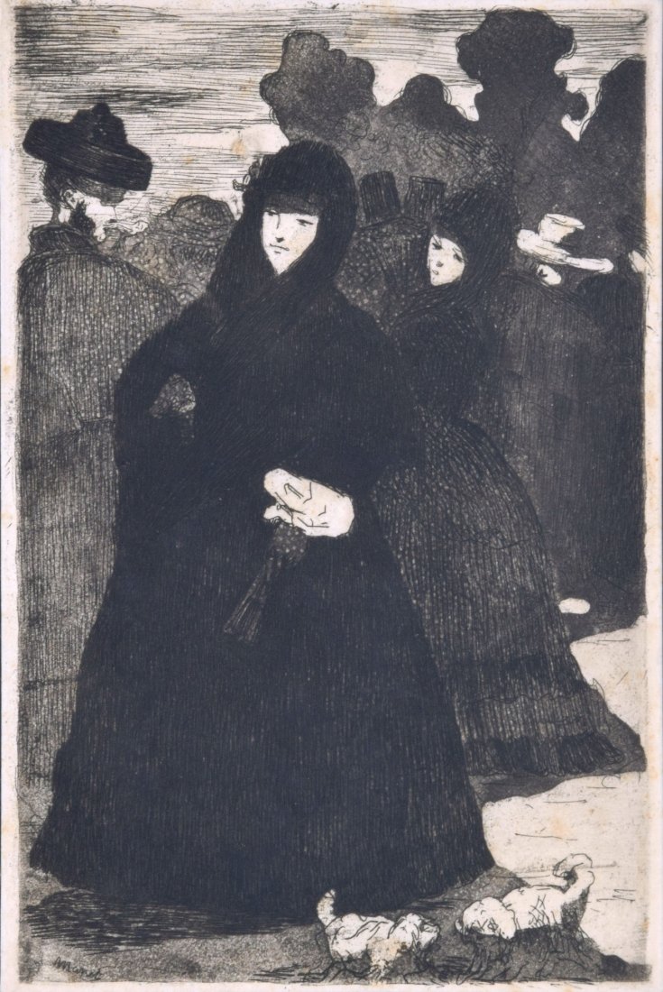 Edouard Manet Etching: Designer & Manufacturer: Edouard Manet (1832 - 1883) Markings: signed Country of Origin & Materials: French; paper Additional Information & Circa: Work is titled "Au Prado". Dimensions: 8.75"h, 6"