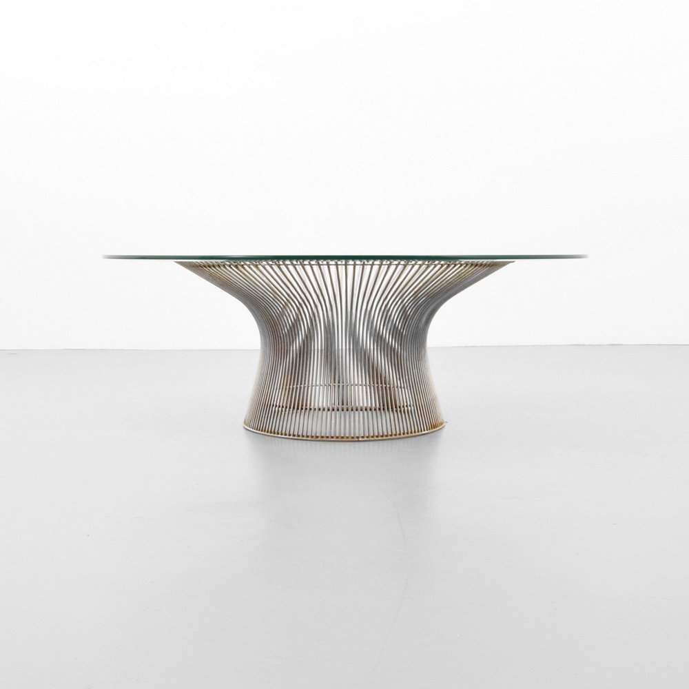 Warren Platner Coffee Table: Designer & Manufacturer: Warren Platner; Knoll Markings: no marking(s) apparent Country of Origin & Materials: USA; chromed metal, glass Additional Information: Reference: Knoll - A Modernist Universe