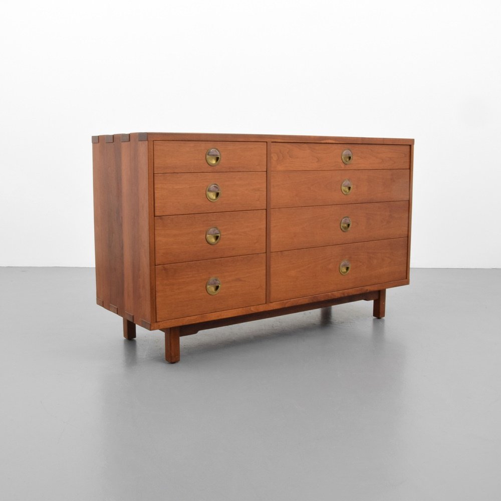 Edward Wormley JANUS Chest, Natzler Tile Accents: Designer & Manufacturer: Edward Wormley; Dunbar Markings: marking(s) Country of Origin & Materials: USA; walnut, brass, pottery Additional Information: Dresser, model #5727, has eight drawers with ins