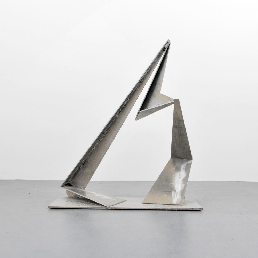 Massive Larry Mohr Sculpture: Designer & Manufacturer: Larry Mohr (1921-2013) Markings: signed; 1978 Country of Origin & Materials: American; aluminum Additional Information: Work is titled MODEL OF CAIN. Provenance: Estate of Lar