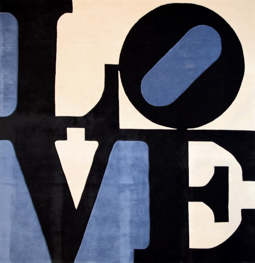 Large Robert Indiana Rug, Limited Edition: Designer & Manufacturer: Robert Indiana (b. 1928); Master Contemporary Original Artist Rugs Markings: signed; ed. 75/175 Country of Origin & Materials: American; archival New Zealand wool on stretched