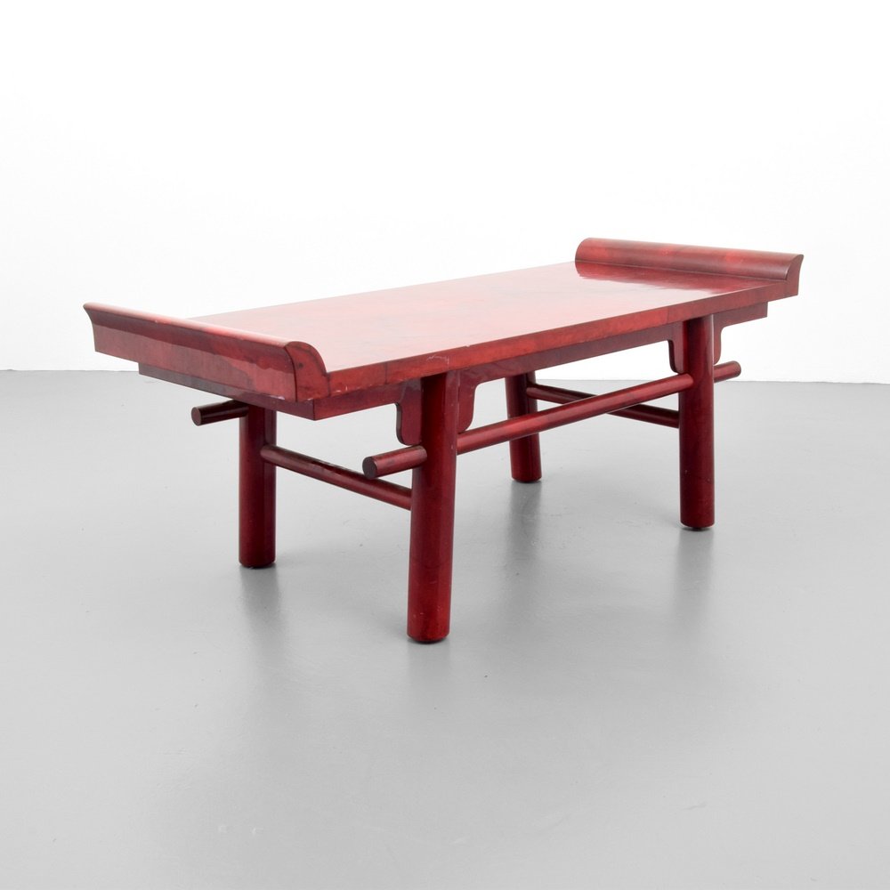 Karl Springer Goatskin KYOTO Coffee Table: Designer & Manufacturer: Karl Springer; Karl Springer, Ltd. Markings: no marking(s) apparent Country of Origin & Materials: USA; lacquered goatskin Additional Information: (Key Word Search: James Mont