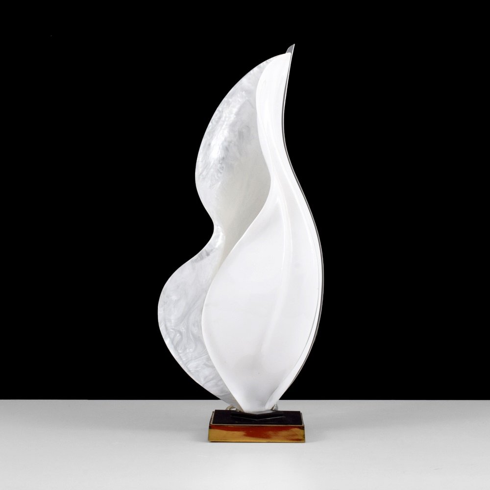 Large Rougier Lamp: Designer & Manufacturer: Rougier Markings: marking(s) Country of Origin & Materials: Canada; brass, plastic Additional Information: (Key Word Search: James Mont, Serge Roche, Karl Springer, Tommi Parz