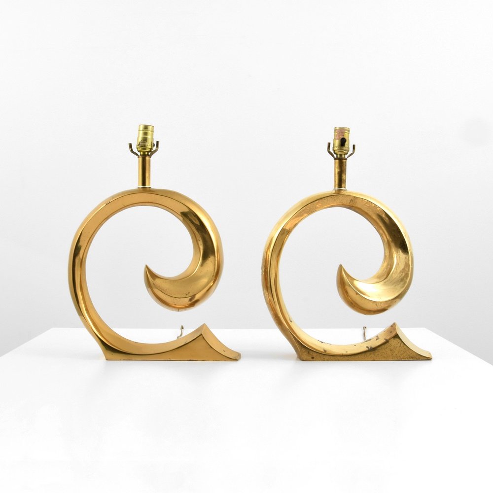 Pair of Pierre Cardin Lamps: Designer & Manufacturer: Pierre Cardin Markings: marking(s) Country of Origin & Materials: France; brass Additional Information: (Key Word Search: James Mont, Serge Roche, Karl Springer, Tommi Parzing