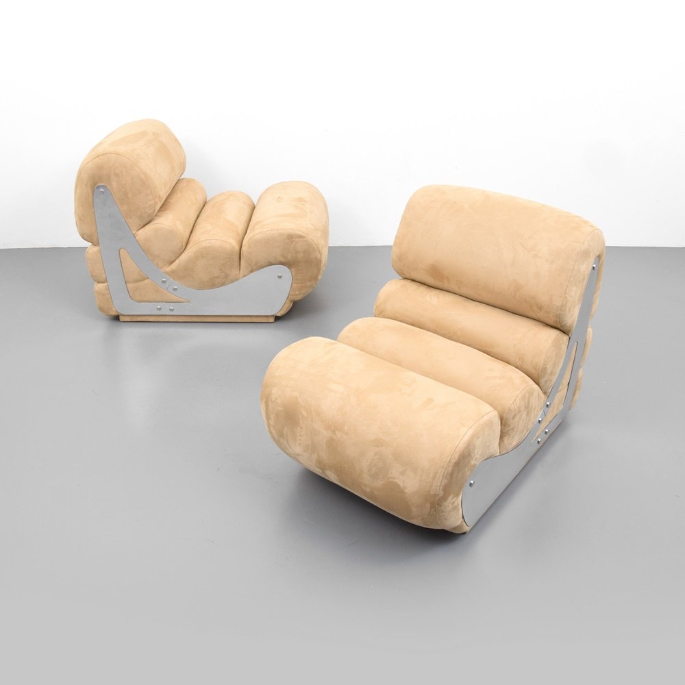 Pair of Kappa Lounge Chairs: Designer & Manufacturer: Kappa Markings: no marking(s) apparent Country of Origin & Materials: France; suede, stainless steel Additional Information: (Key Word Search: Maison Bagues / Charles, Mategot