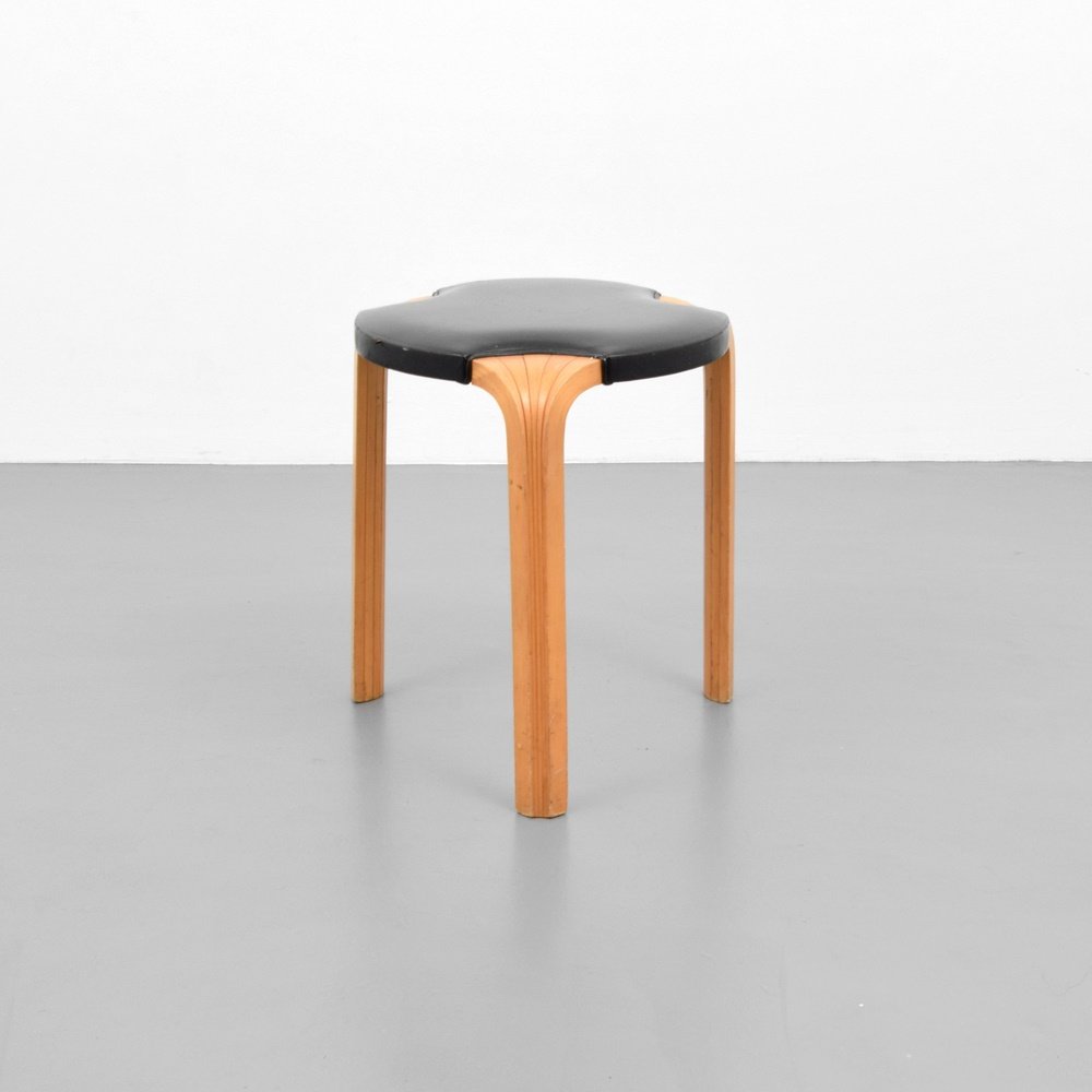 Alvar Aalto FAN-LEG Stool: Designer & Manufacturer: Alvar Aalto; Artek Markings: marking(s) Country of Origin & Materials: Finland; wood, upholstery Additional Information: Reference: Designed For Life - Scandinavian Modern Fur