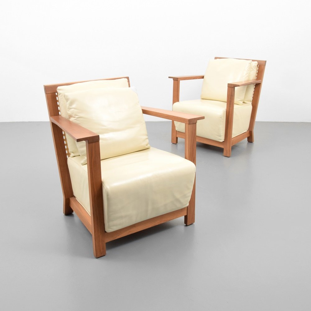 Pair of Gervasoni Leather Lounge Chairs: Designer & Manufacturer: Gervasoni Markings: marking(s) Country of Origin & Materials: Italy; wood, leather, rawhide Additional Information: (Key Word Search: Maison Bagues / Charles, Mategot, Jean Ro