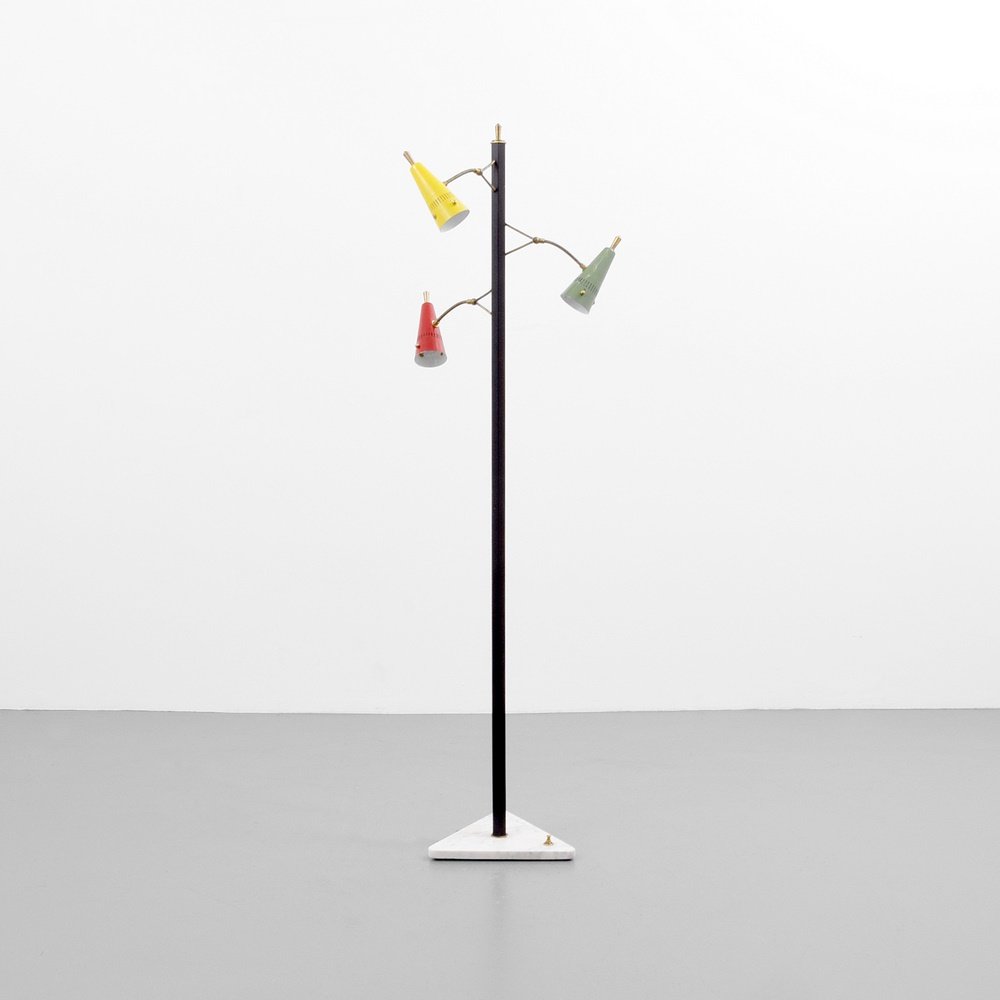 Floor Lamp, Manner of Arredoluce: Designer & Manufacturer: Arredoluce, Manner of Markings: no marking(s) apparent Country of Origin & Materials: Italy; marble, enameled metal, brass Additional Information: Lamp had three adjustable he