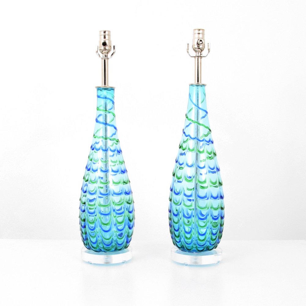 Pair of Murano Lamps: Designer & Manufacturer: unknown Markings: no marking(s) apparent Country of Origin & Materials: Italy; glass, Lucite Additional Information: (Key Word Search: Venini, Barovier & Toso, Archimede Segus