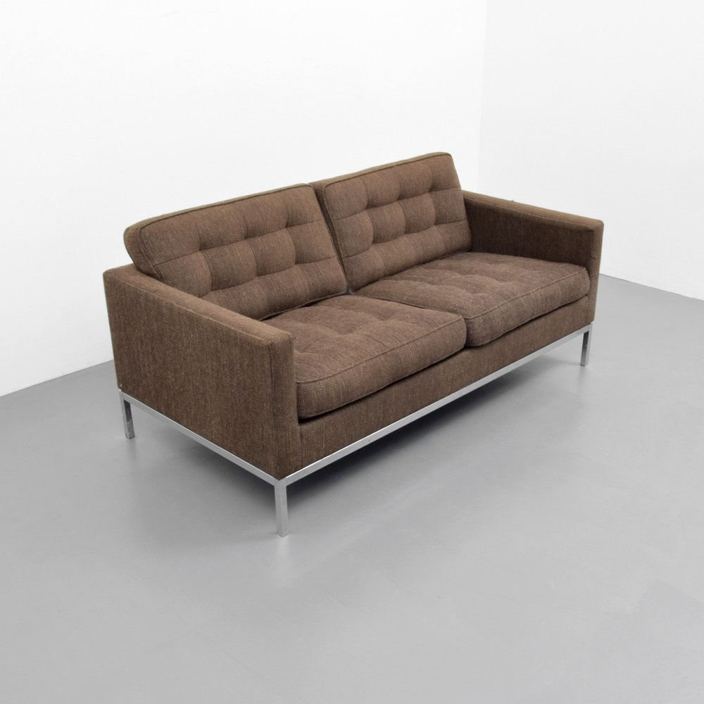 Florence Knoll Sofa: Designer & Manufacturer: Florence Knoll; Knoll Markings: no marking(s) apparent Country of Origin & Materials: USA; chromed metal, upholstery Additional Information: Reference (similar form): Knoll Fu