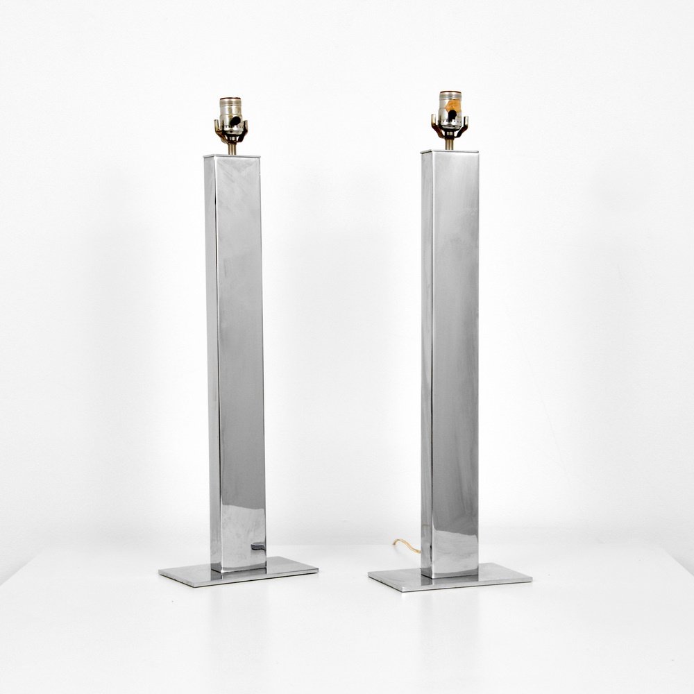 Pair of George Kovacs Lamps: Designer & Manufacturer: George Kovacs Markings: marking(s) Country of Origin & Materials: USA; chromed metal Additional Information: (Key Word Search: Milo Baughman, Pace Collection, Thayer Coggin, P