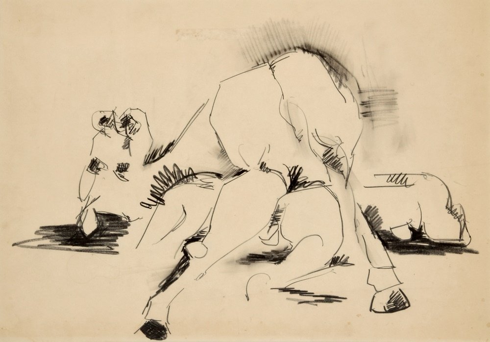 David Hare Drawing, Original Work: Designer & Manufacturer: David Hare (1917 - 1992) Markings: no marking(s) apparent Country of Origin & Materials: American; paper Additional Information: Gallery labels to reverse: Partners Gallery, J