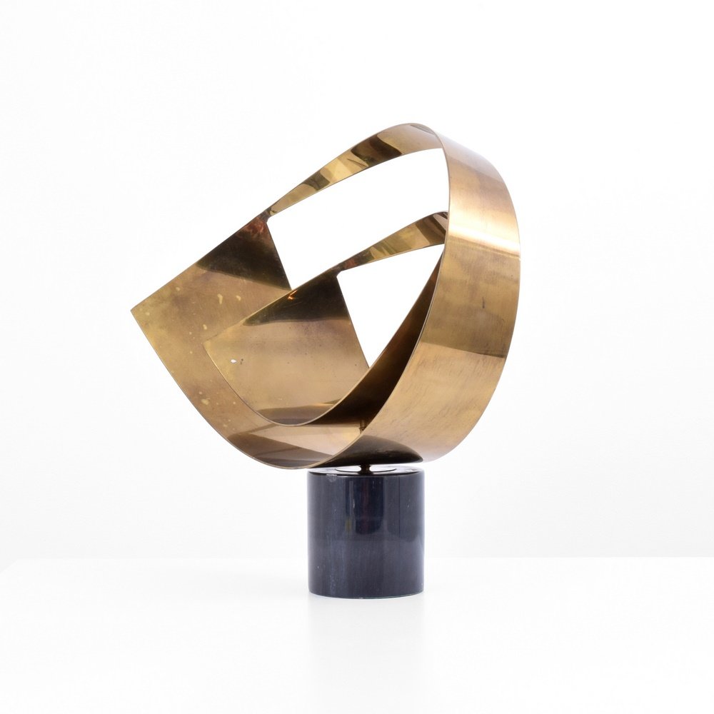 Large Curtis Jere Sculpture: Designer & Manufacturer: Curtis Jere; Artisan House Markings: signed at top of base; dated 1984 Country of Origin & Materials: USA; marble, brass Additional Information: Dimensions(H,W,D): 24"h, 24