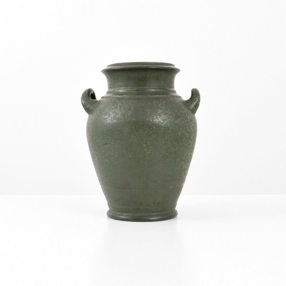 Large Handled Wheatley Vase: Designer & Manufacturer: Wheatley Markings: marking(s), mark partially obscured by glaze Country of Origin & Materials: USA; pottery Additional Information: (Key Word Search: Grueby, arts & crafts, Ro