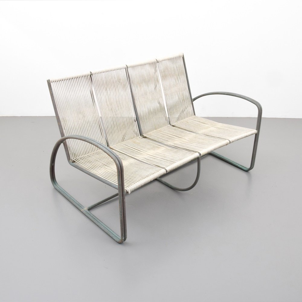 Walter Lamb Sofa/Settee: Designer & Manufacturer: Walter Lamb; Brown Jordan Markings: no marking(s) apparent Country of Origin & Materials: USA; bronze or copper tubing, roping Additional Information: (Key Word Search: outdoo