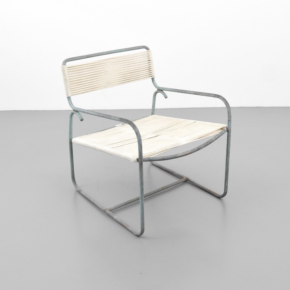 Walter Lamb Arm Chair: Designer & Manufacturer: Walter Lamb; Brown Jordan Markings: no marking(s) apparent Country of Origin & Materials: USA; bronze or copper tubing, roping Additional Information: (Key Word Search: outdoo