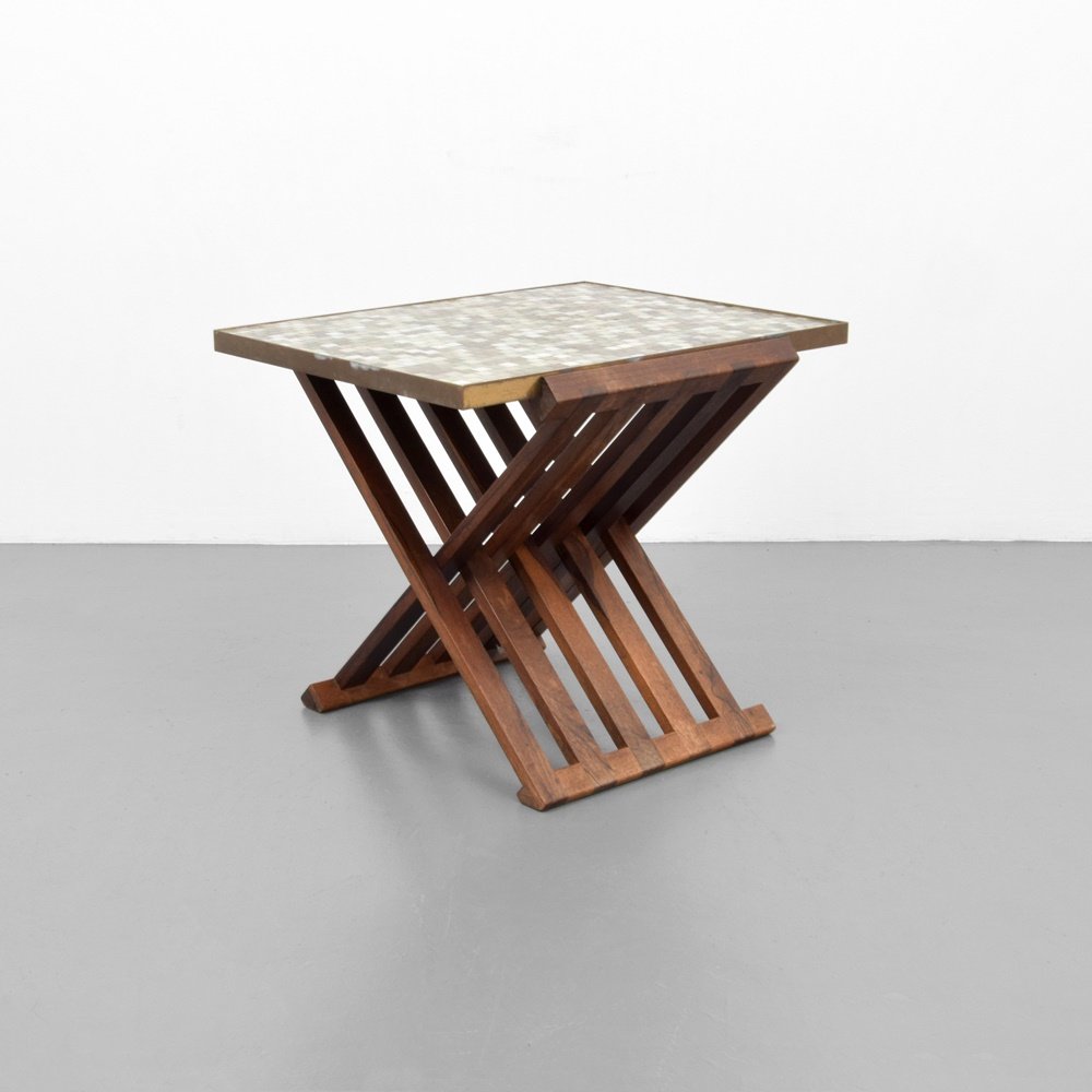 Edward Wormley Murano Glass Tile Occasional Table: Designer & Manufacturer: Edward Wormley; Dunbar Markings: marking(s) Country of Origin & Materials: USA; metal, glass, wood Additional Information: Table is model #5425. Reference: Dunbar: Fine Furnit