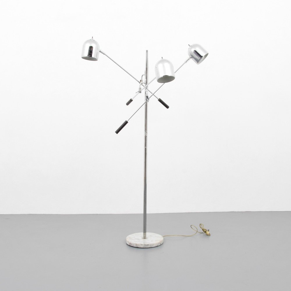 TRIENNALE Floor Lamp, Manner of Arredoluce: Designer & Manufacturer: Arredoluce, Manner of Markings: marking(s) Country of Origin & Materials: Italy; marble, chromed metal, enamel on metal Additional Information: Lamp has three adjustable arms