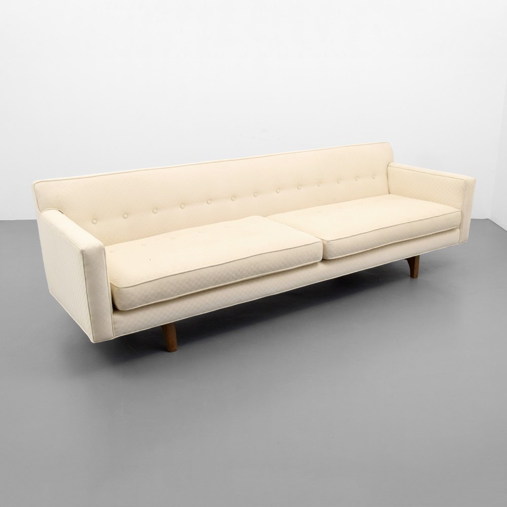Edward Wormley BRACKET BACK Sofa: Designer & Manufacturer: Edward Wormley; Dunbar Markings: no marking(s) apparent Country of Origin & Materials: USA; upholstery, wood Additional Information: (Key Word Search: Edward Wormley, Dunb