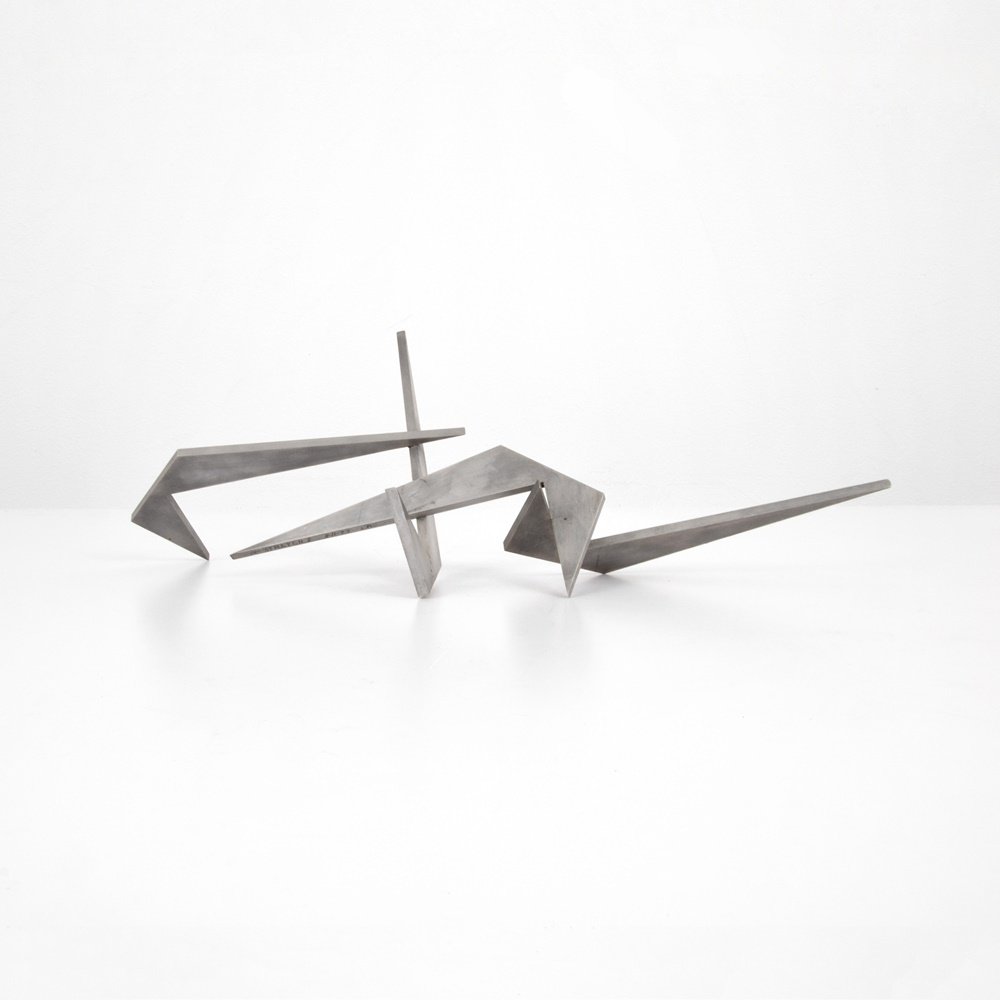 Larry Mohr Abstract Sculpture: Designer & Manufacturer: Larry Mohr (1921-2013) Markings: initials; 1977 Country of Origin & Materials: American; aluminum Additional Information: Work is titled R. Stretch I. Provenance: Estate of La