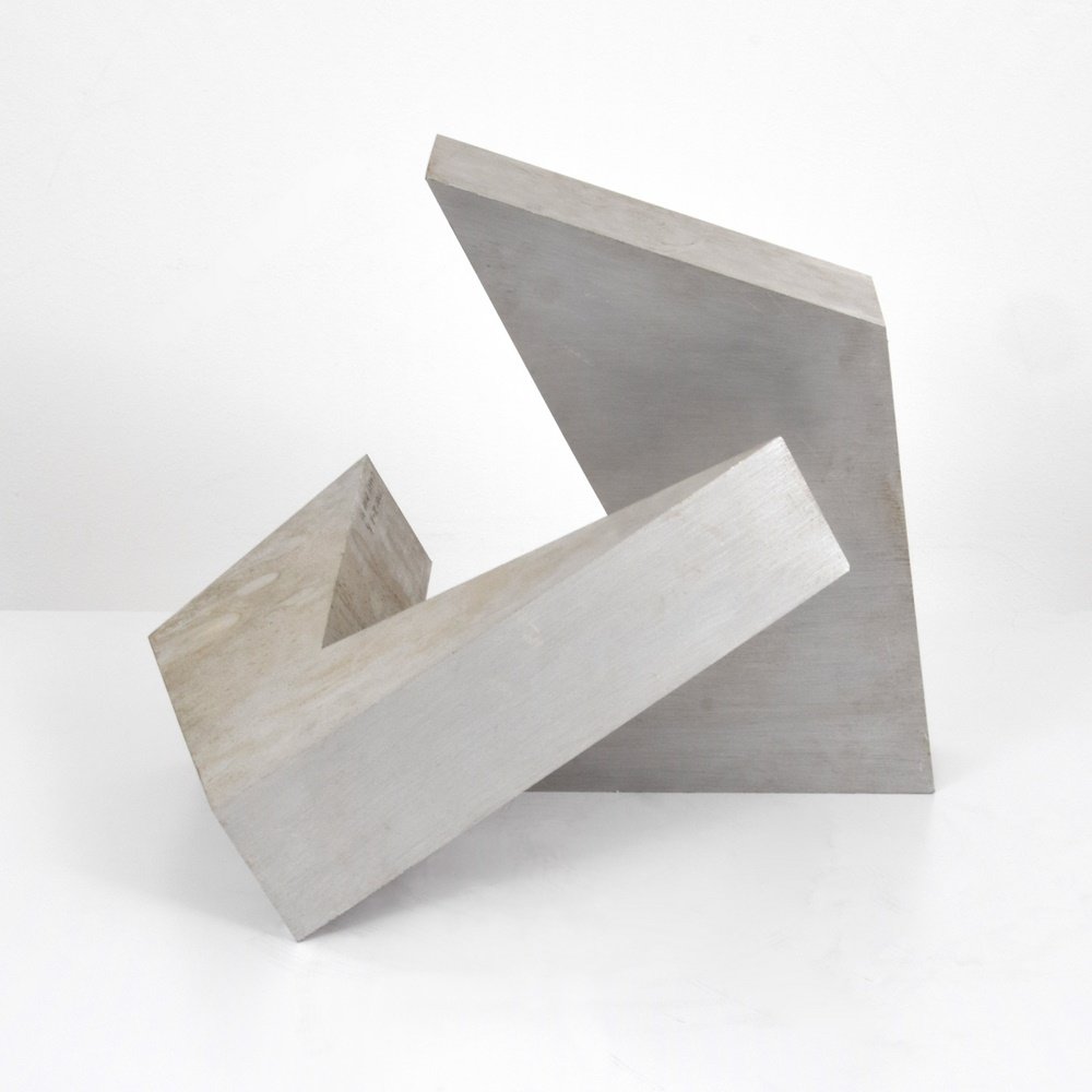 Large Larry Mohr Abstract Sculpture: Designer & Manufacturer: Larry Mohr (1921-2013) Markings: signed; ed. 1/3; 1980 Country of Origin & Materials: American; work appears to be solid aluminum Additional Information: Work is titled COMBO