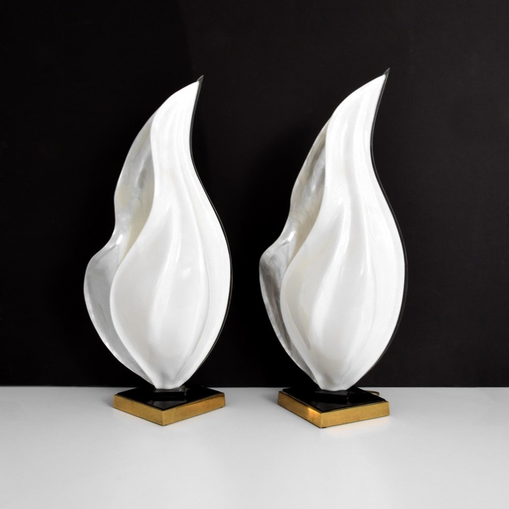 Pair of Rougier Lamps: Designer & Manufacturer: Rougier Markings: marking(s) Country of Origin & Materials: Canada; plastic Additional Information: (Key Word Search: James Mont, Serge Roche, Karl Springer, Tommi Parzinger,