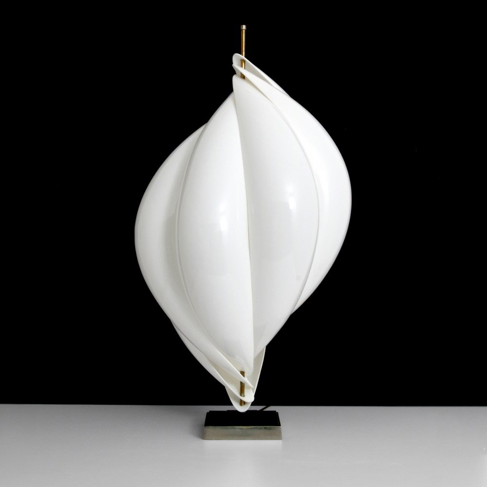 Large Rougier Lamp: Designer & Manufacturer: Rougier Markings: no marking(s) apparent Country of Origin & Materials: Canada; plastic, metal, mica Additional Information: (Key Word Search: James Mont, Serge Roche, Karl Sp
