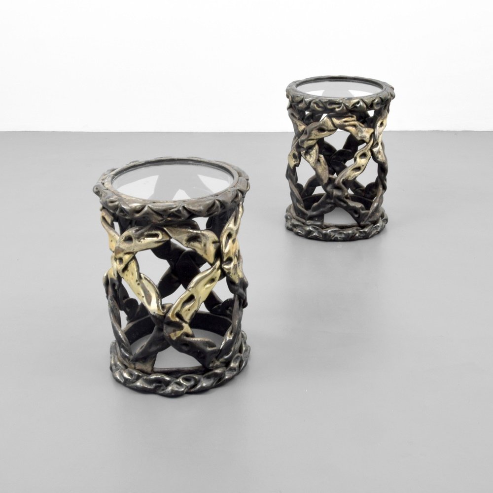 Pair of TAFFY Tables, Manner of Tony Duquette: Designer & Manufacturer: Tony Duquette, Manner of Markings: no marking(s) apparent Country of Origin & Materials: unknown; resin, glass Additional Information: (Key Word Search: James Mont, Serge Roch