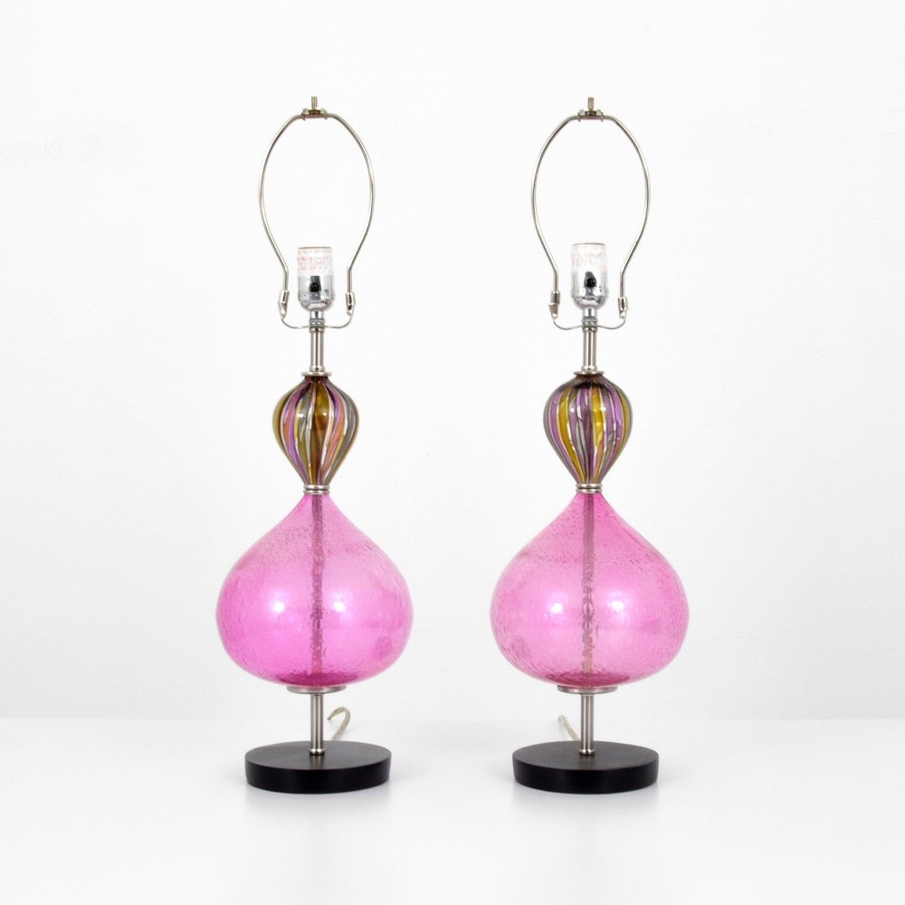 Pair of Lamps, Manner of Venini: Designer & Manufacturer: Venini, Manner of Markings: no marking(s) apparent Country of Origin & Materials: Italy; glass, metal Additional Information: (Key Word Search: Murano, Venini, Barovier & Toso