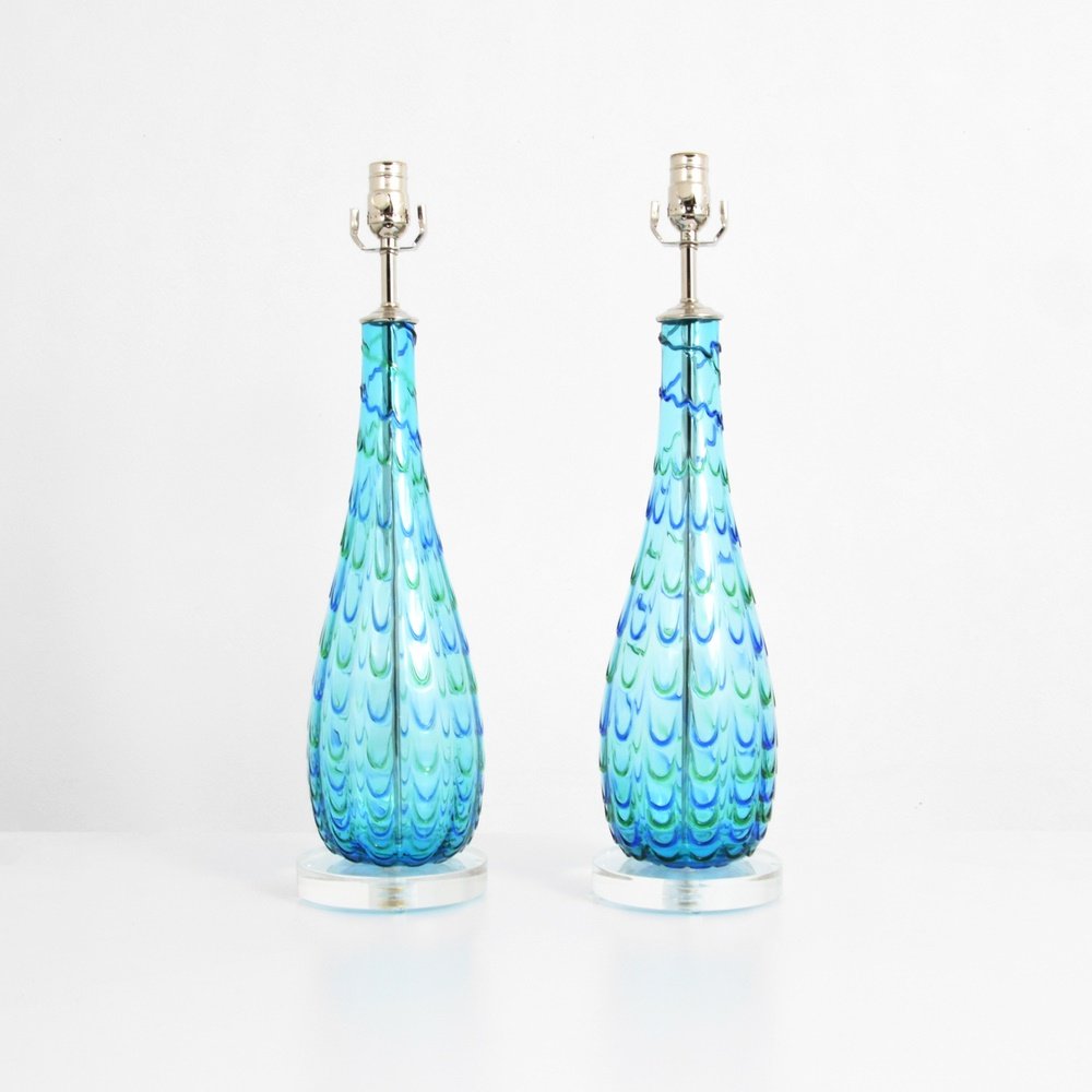 Pair of Murano Lamps: Designer & Manufacturer: unknown Markings: no marking(s) apparent Country of Origin & Materials: Italy; glass, metal, Lucite Additional Information: (Key Word Search: Murano, Venini, Barovier & Toso, 