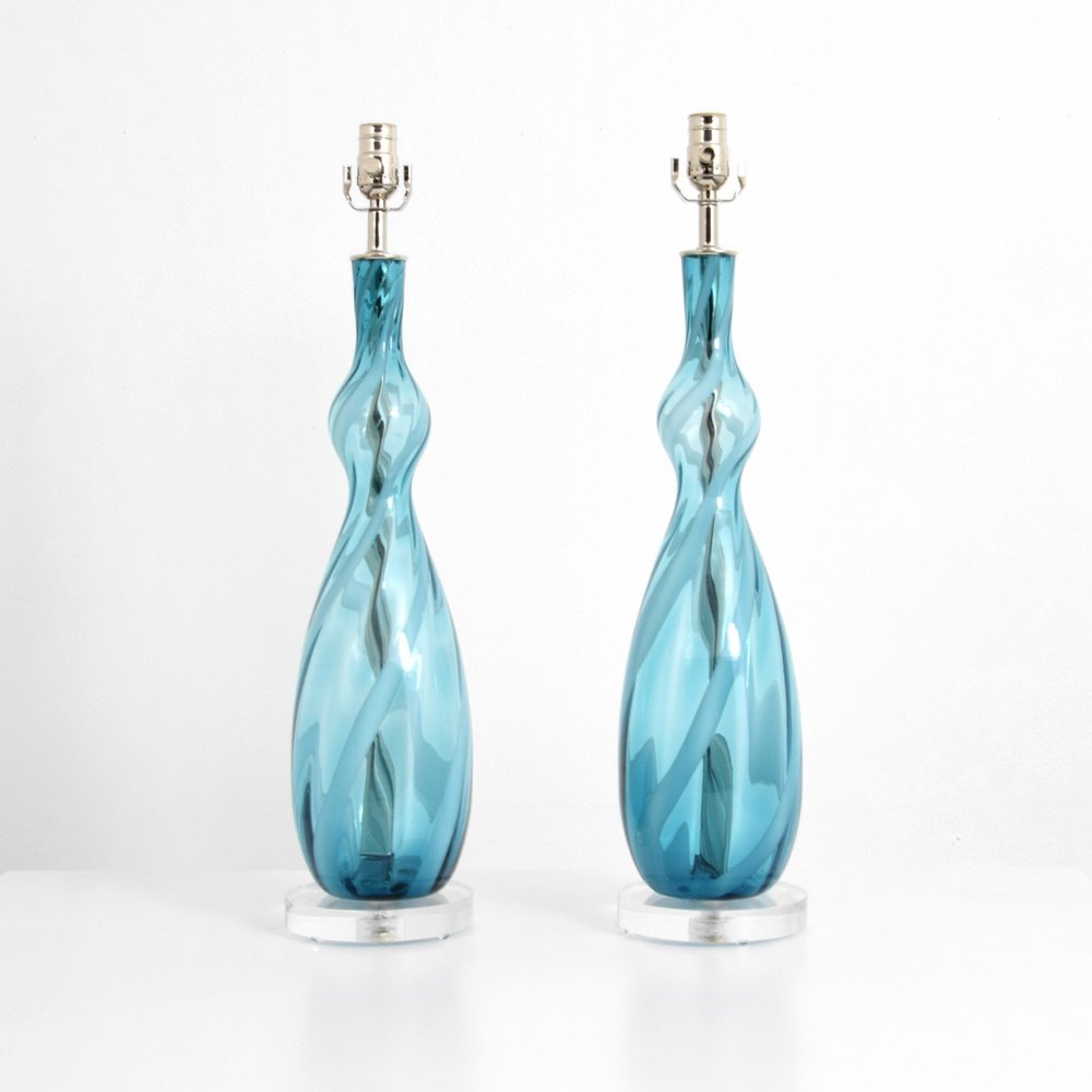 Pair of Murano Lamps: Designer & Manufacturer: unknown Markings: no marking(s) apparent Country of Origin & Materials: Italy; glass, metal, Lucite Additional Information: (Key Word Search: Murano, Venini, Barovier & Toso, 
